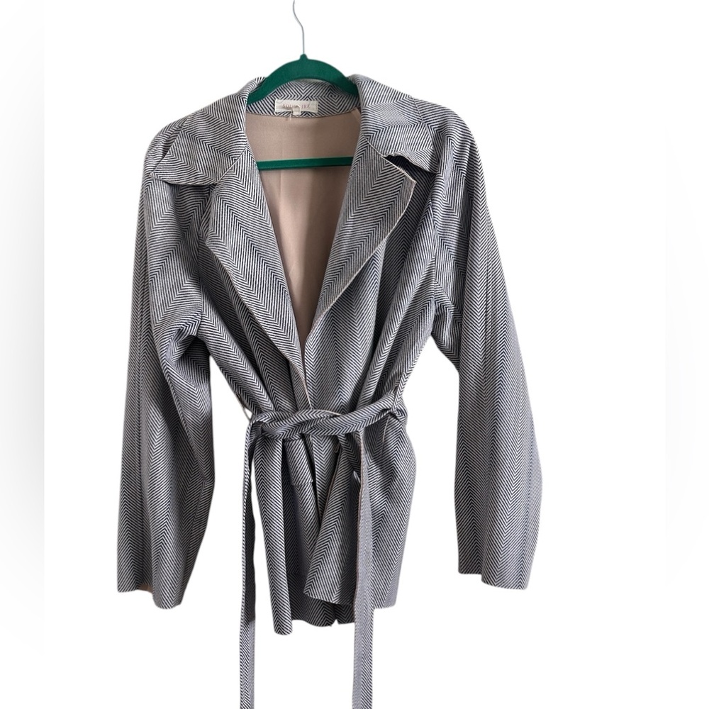 Solitare  by anthropologie Women’s Smart Herringbone‎ Belted Blazer Jacket L